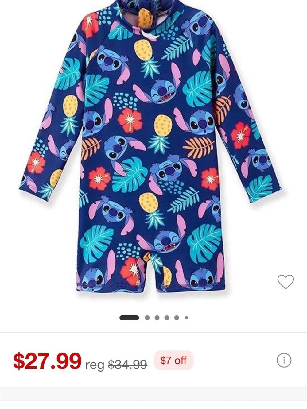Patpat Disney Stitch Tropical Long Sleeve Rash Guard 9M-12M Swimsuit. New.